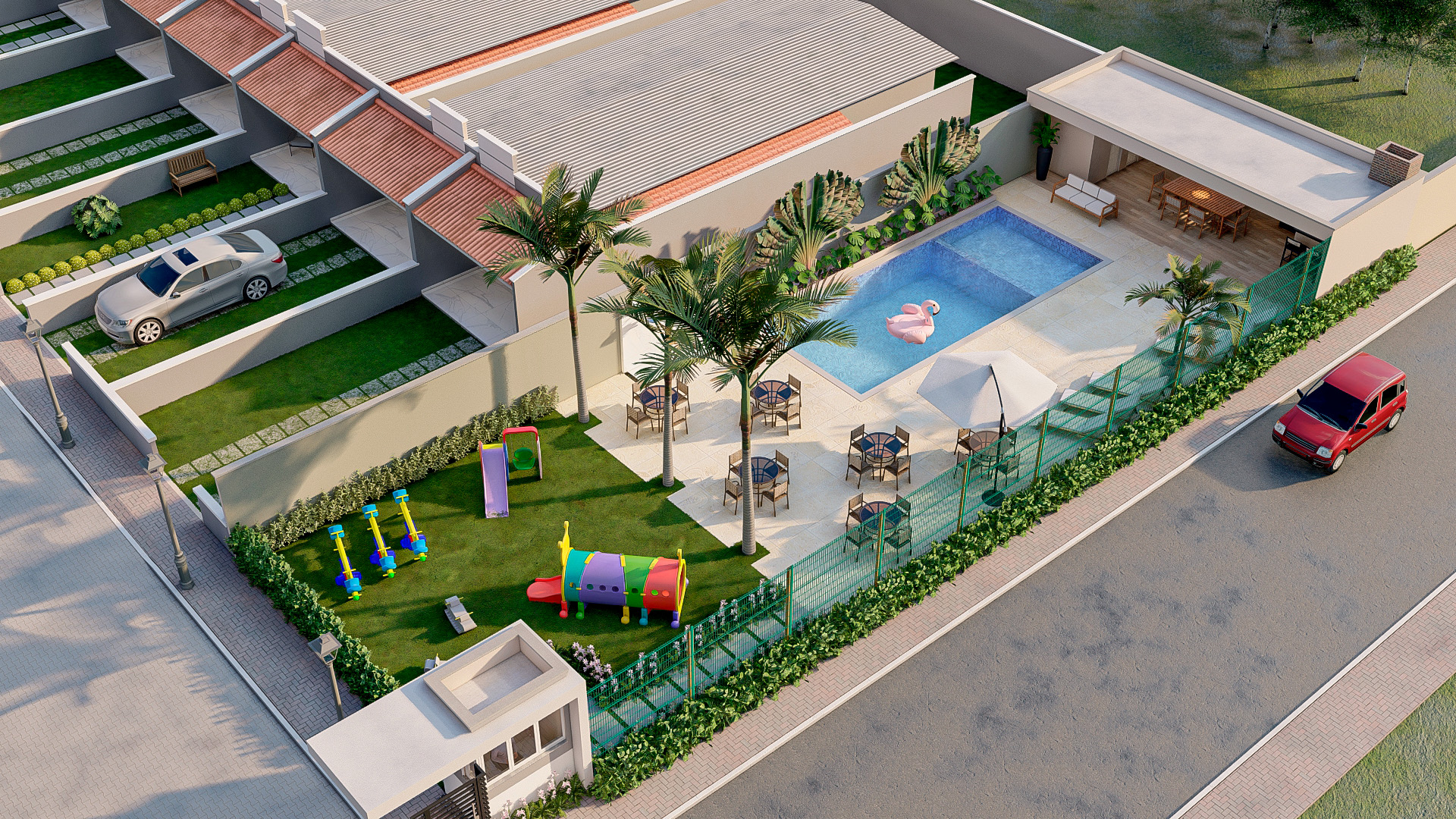 Vista aérea da área de lazer Villas Inc.